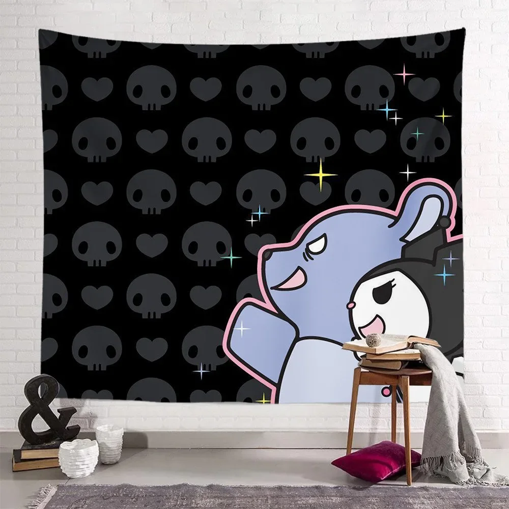 Cobertor de Fundo Anime Kawaii para Meninas, Quarto Coração, Decoração Dormitório, Doce, Sanrio, Kuromi, Fofo, Coração, Presentes