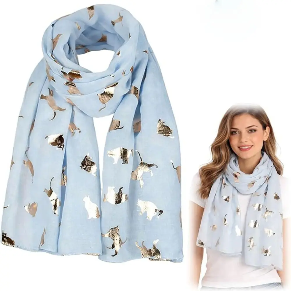 

Creative Gift Polyester Cat Print Scarf Soft Lightweight Animal Scarf Rectangular with Frayed Hem Shawl Wrap