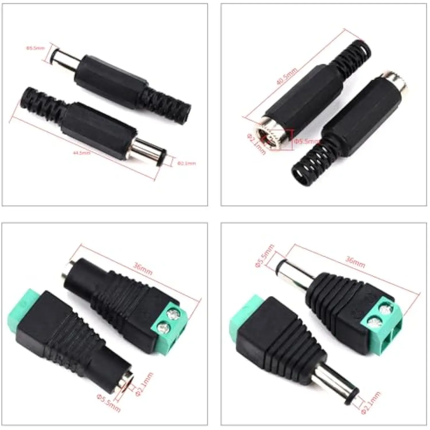 

5.5x2.1mm DC Power Jack Socket, Male Female Panel Mount Connector for Power Supply, DIY Electronics Projects
