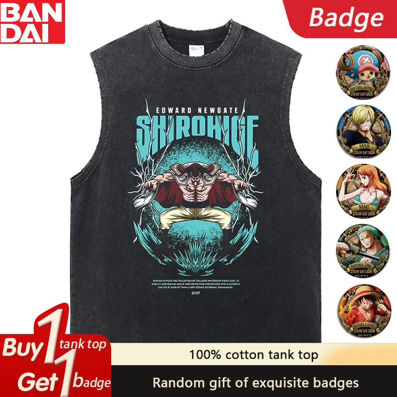 

Latest ONE PIECE Animated Pure Cotton Washed Vest Summer American Trend Fashion Loose Men's Heavy Duty Old Retro Vest