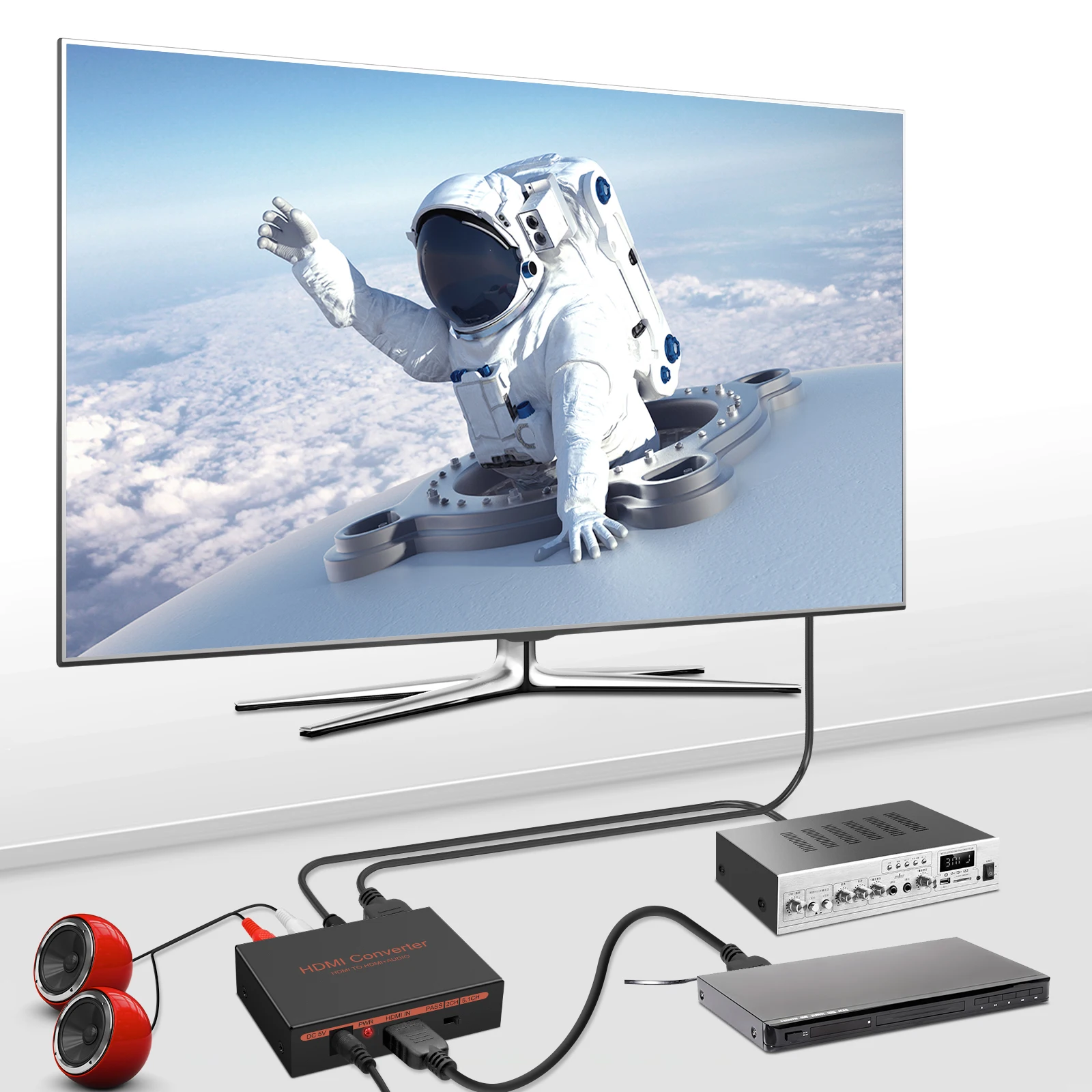 HDMI Audio Extractor 1080P HDMI to Optical Audio Adapter Splitter Converter supports 2CH Dolby Digital