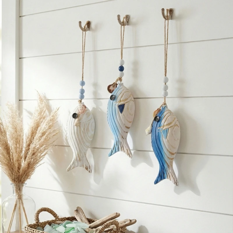 Fisch-Wandkunst mit abgenutztem Finish für Küsten-Eingangsdekoration, 3 x – Detail 1