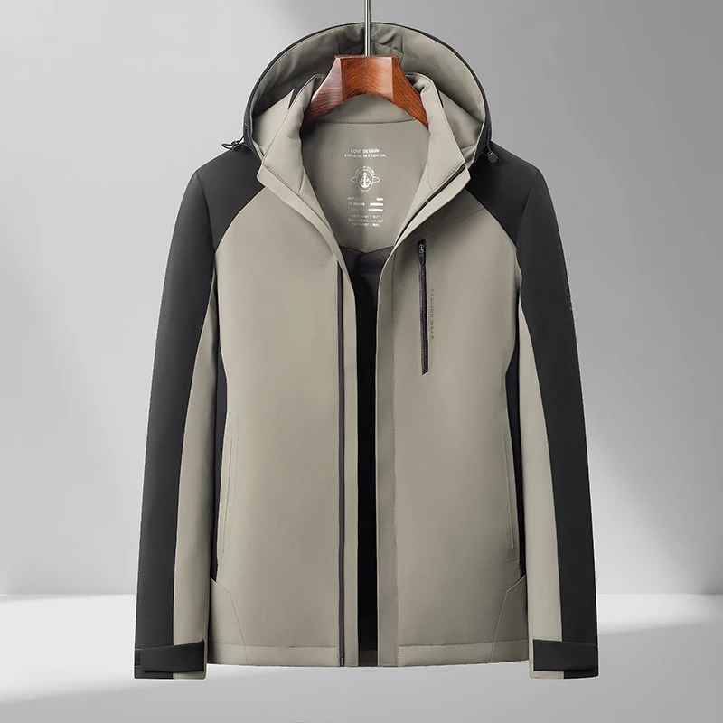 

Winter Men Hooded Puffer Parkas Gray Khaki Color Block Design Basic Coat White Duck Puff Jacket Thermal Lightweight Outerwear