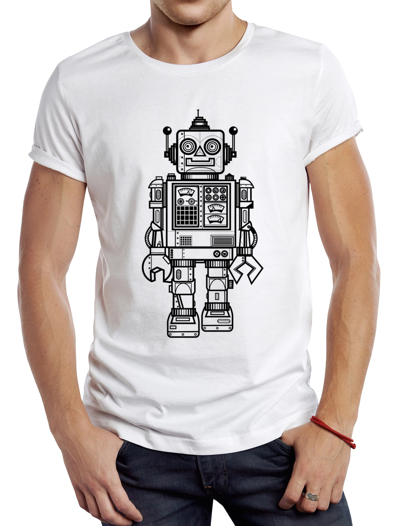 

FPACE A Vintage Friend Robot Funny Printed TShirt Graphic Casual Hipster Retro City Man T Shirt Hip Hop Loose Women Tees