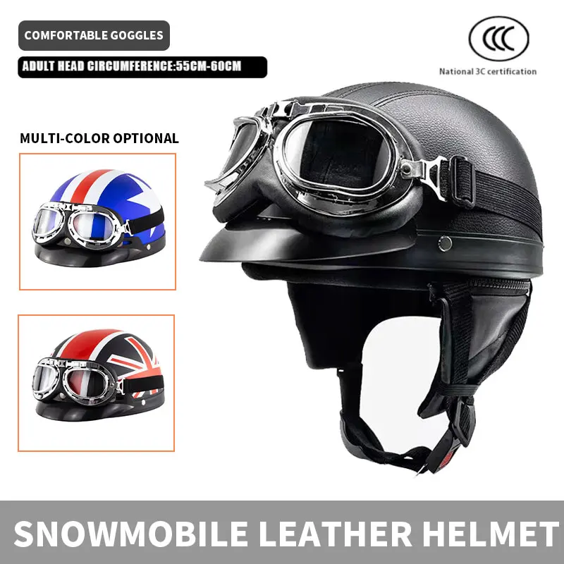 Casco classico retrò per moto, mezzo casco, casco di sicurezza per motoslitta per uomo e donna, casco da equitazione per quattro stagioni.