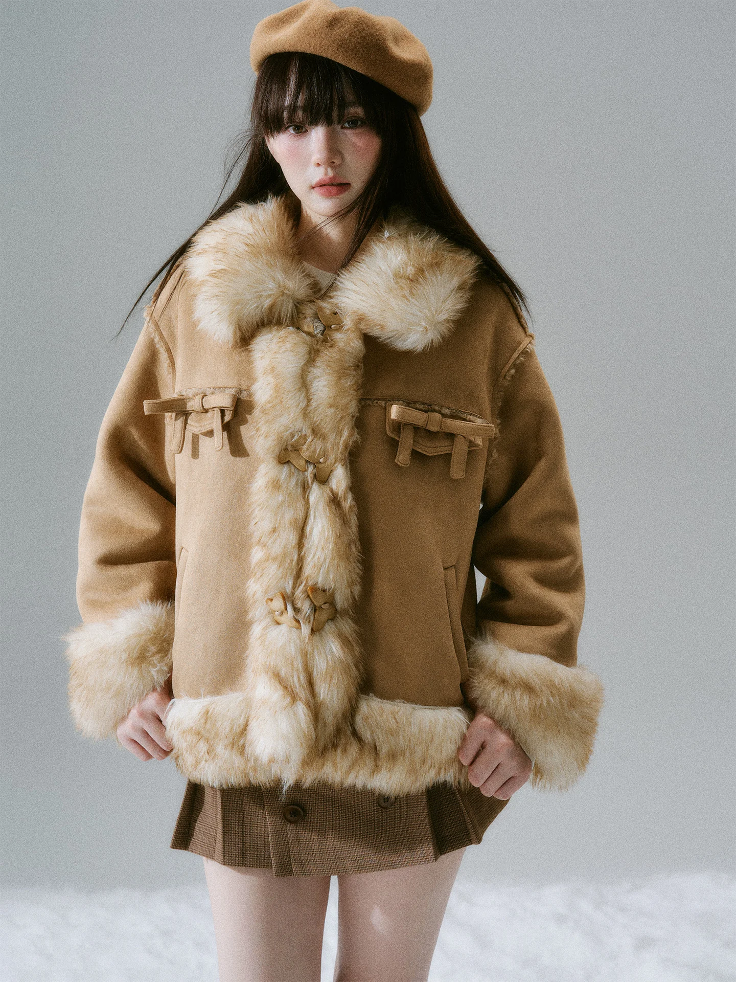 

Lost Forest Handmade Fur Jaet ort Warm Orange New Winter Faionable Youth Outerwear Eco-friendly Youth Faion Winter Coat