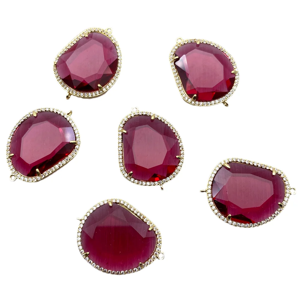

5 PCS 22x27mm Red Glass Cz Pave Connector Accessories Handmade Craft