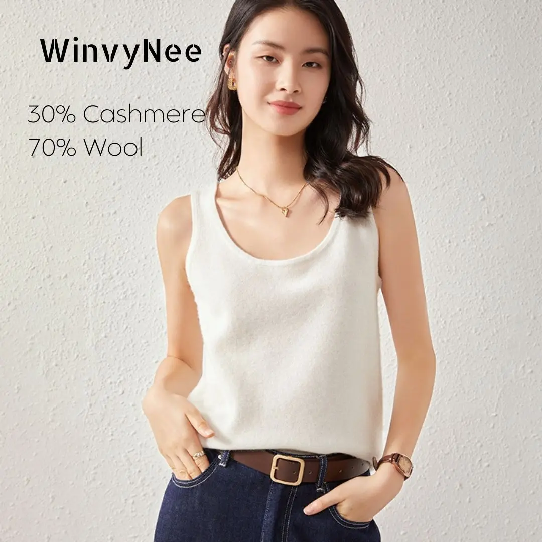 WinvyNee Summer New Women Cashmere Wool Tops Office Lady Solid O-neck Warm Soft Vest Girls Tank Streetwear Tops C1044006