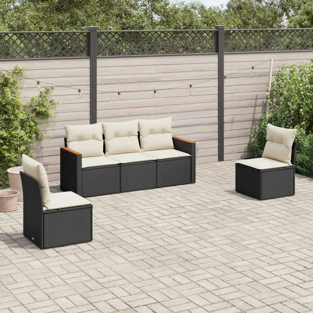 

Garden Sofa Set Black and Cream White for Outdoor Patio Lounge Modern Design