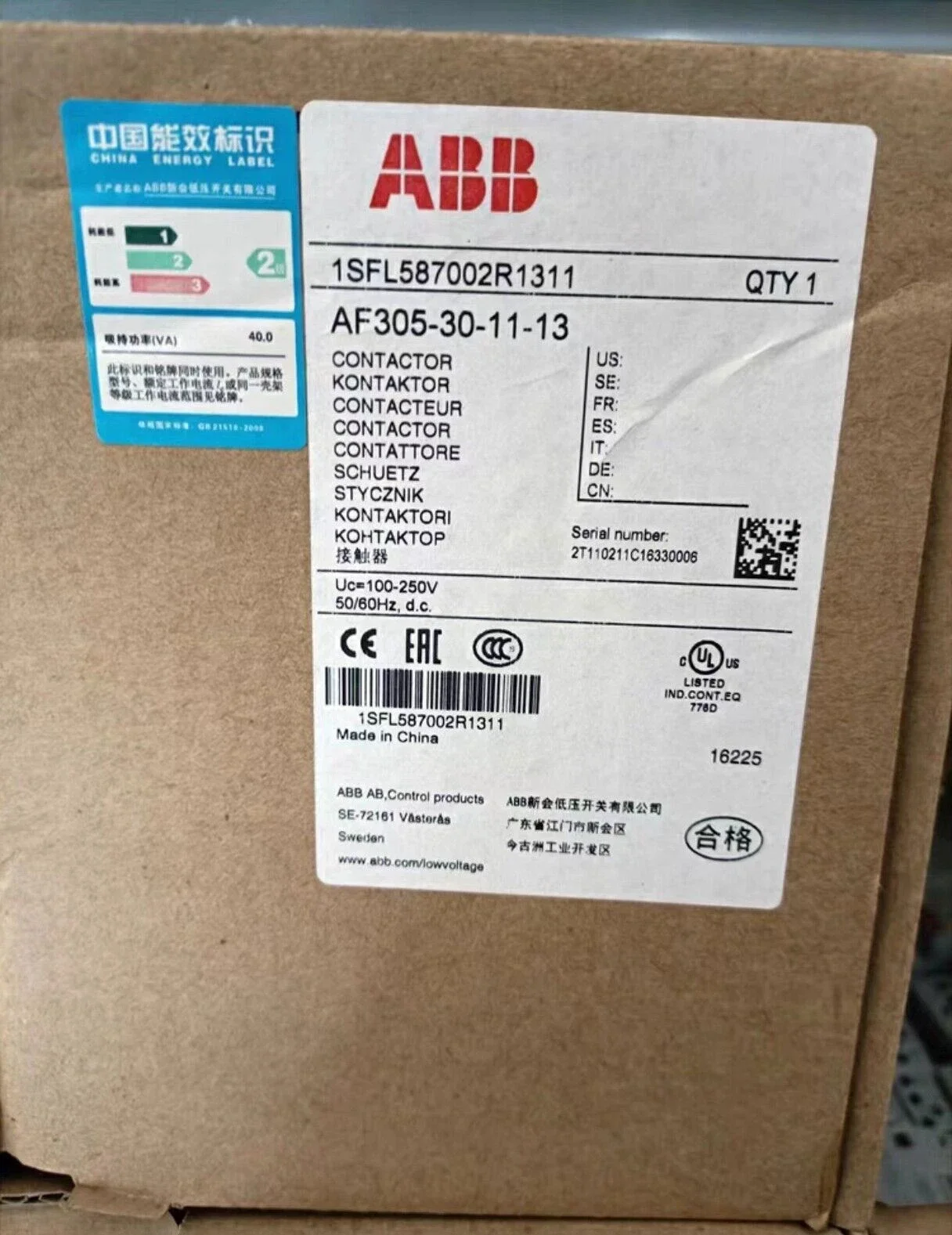 AF305-30-11-13 100-250V50/60HZ-DC 10157175 1SFL587002R1311 Contactor