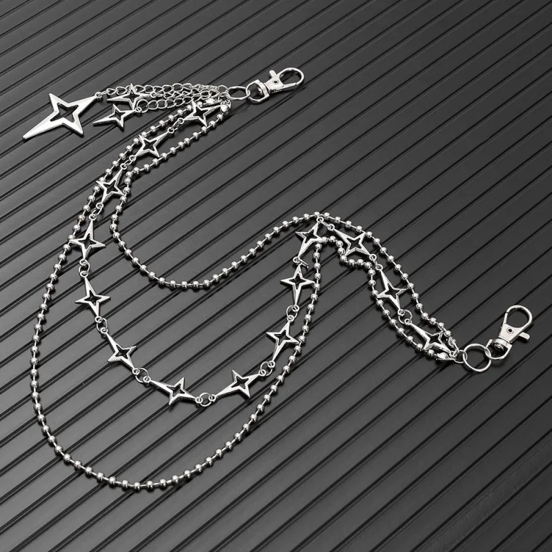 Women Punk Hip Hop Multilayer Star Pendant Waist Chain Trendy Jeans Pants Chain Keychain Fashion Jewelry Gifts view 3