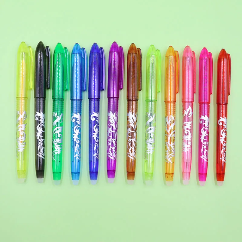 12pcs Erasable Gel Pen Multi-Color0.5mm Tip Painting Writing Drawing School Black Blue Red Pink Orange Green Purple Light Blue