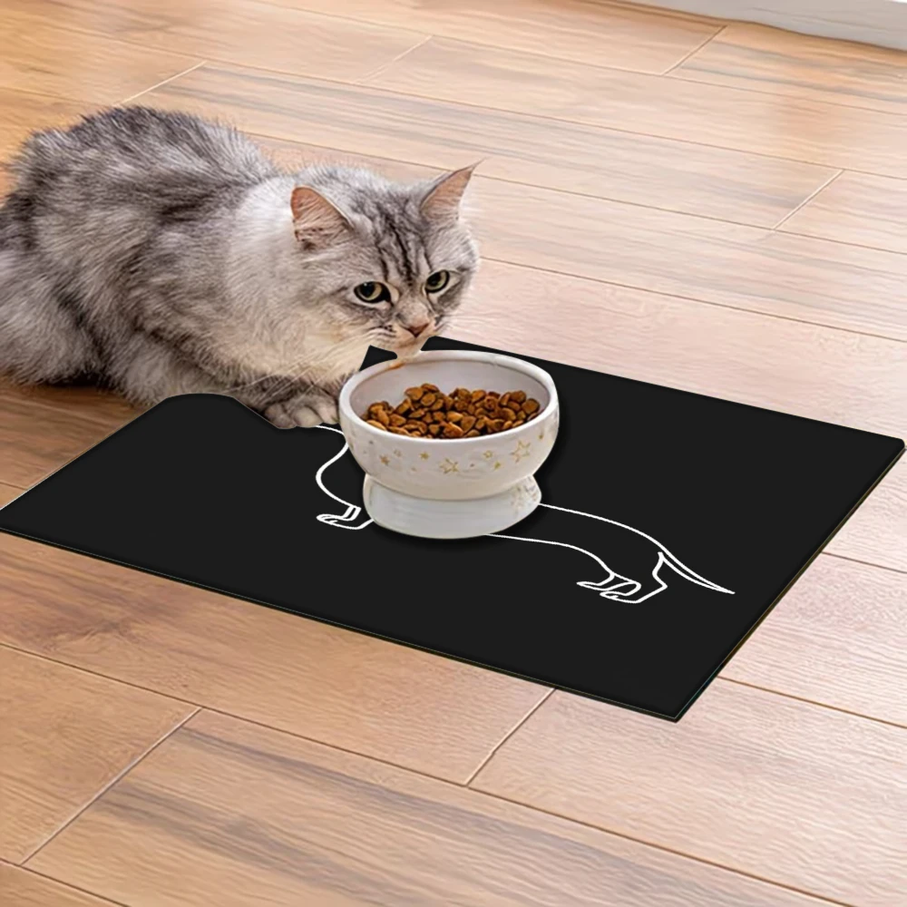 

Dachshund Outline On Black Background Non-Slip Pet Feeding Mat,Pet Supplies, Splash-Proof And Anti-Slip Mat Mats Cats Dogs
