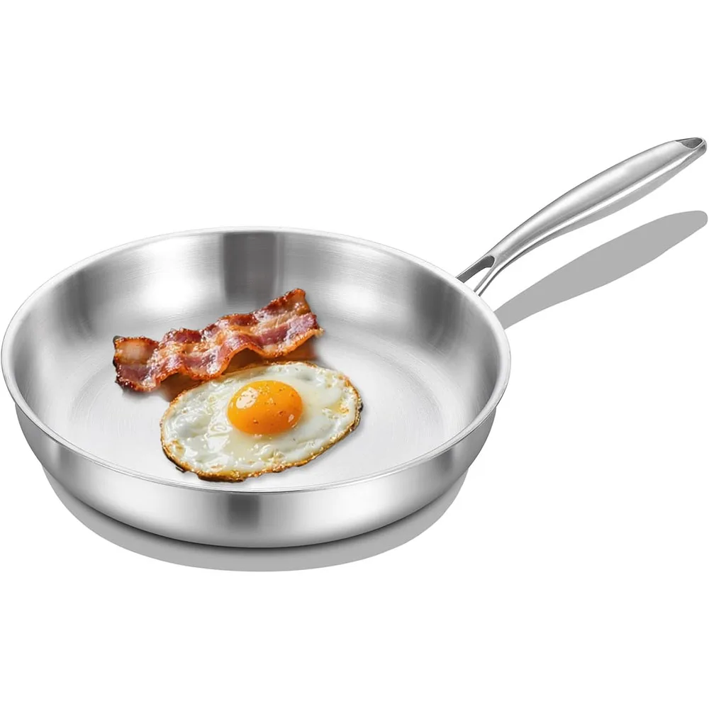 

22-30cm Tri-Ply Stainless Steel Frying pan Induction Skillet Cooking Pan Fast Even Heat Compatible with All Cooktops