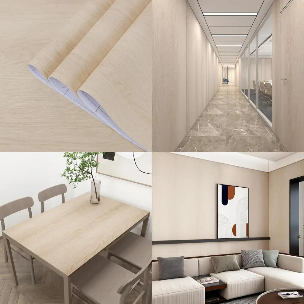 ورق جدران من خشب البلوط عريض جدًا قابل للتقشير واللصق - 48 × 197 بوصة، حبوب خشبية بنية فاتحة، لمسة نهائية غير لامعة، فتحة دليل هوائية، اتصال سميك