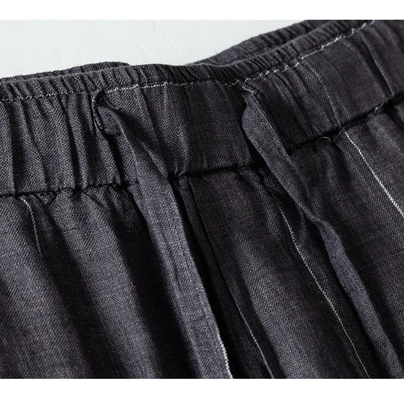Summer Striped Casual Pants Men'S Thin Japanese Casual Youth Linen Breathable Multi Pocket Straight Mid Waist Trousers
