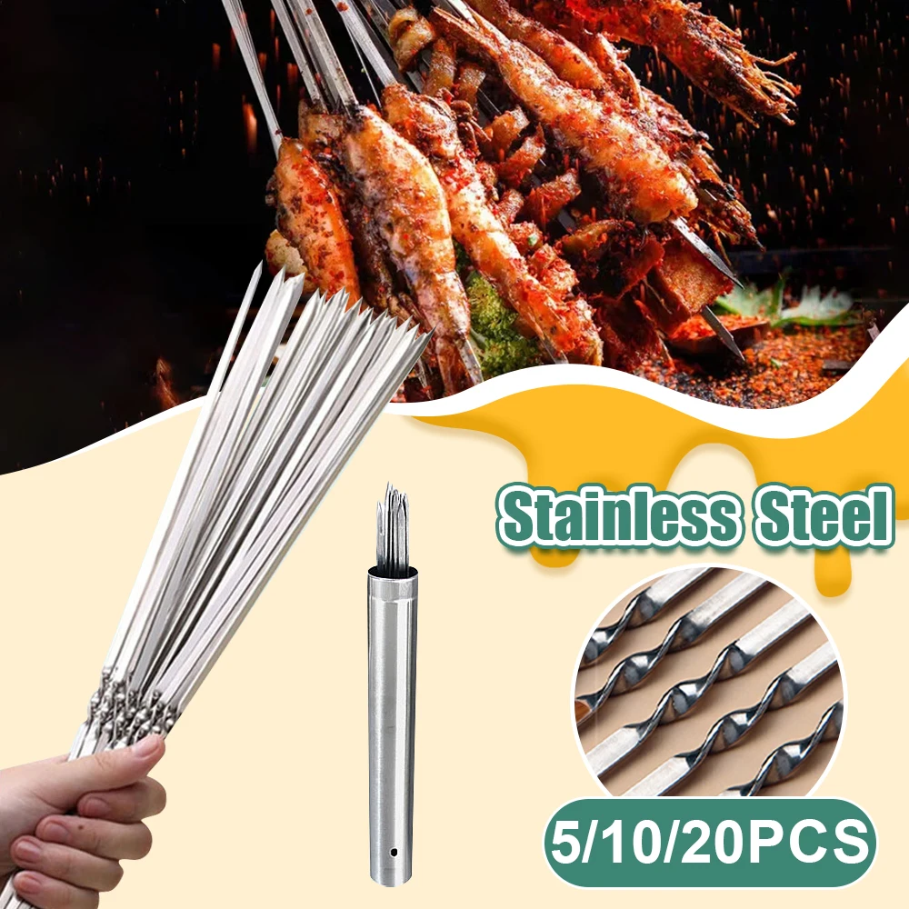 5/10/20Pcs Stainless Steel Barbecue Skewer Reusable BBQ Skewers Iron Stick For Outdoor Camping Picnic Barbecue Skewers Tools