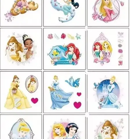 20 Pieces/Set Disney Princess Cinderella Jasmine Tattoo Stickers Waterproof Stickers Fun Birthday Party Wedding Decoration