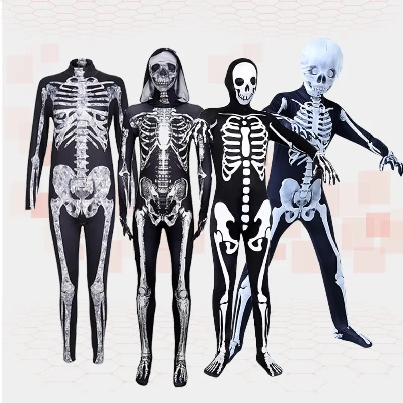 Halloweenowy kombinezon szkieletowy przebranie na karnawał czaszka Zobie ubrania stroje występ na scenie na imprezę karnawałową mężczyźni kobiety