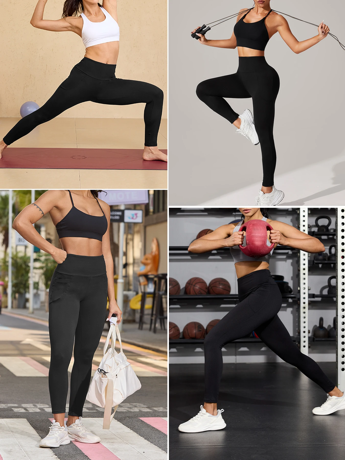 Pacote com 2 Leggings Esportivas Super Macias para Mulheres com Bolsos, Cintura Alta, Controle de Barriga, para Exercícios, Yoga e Corrida