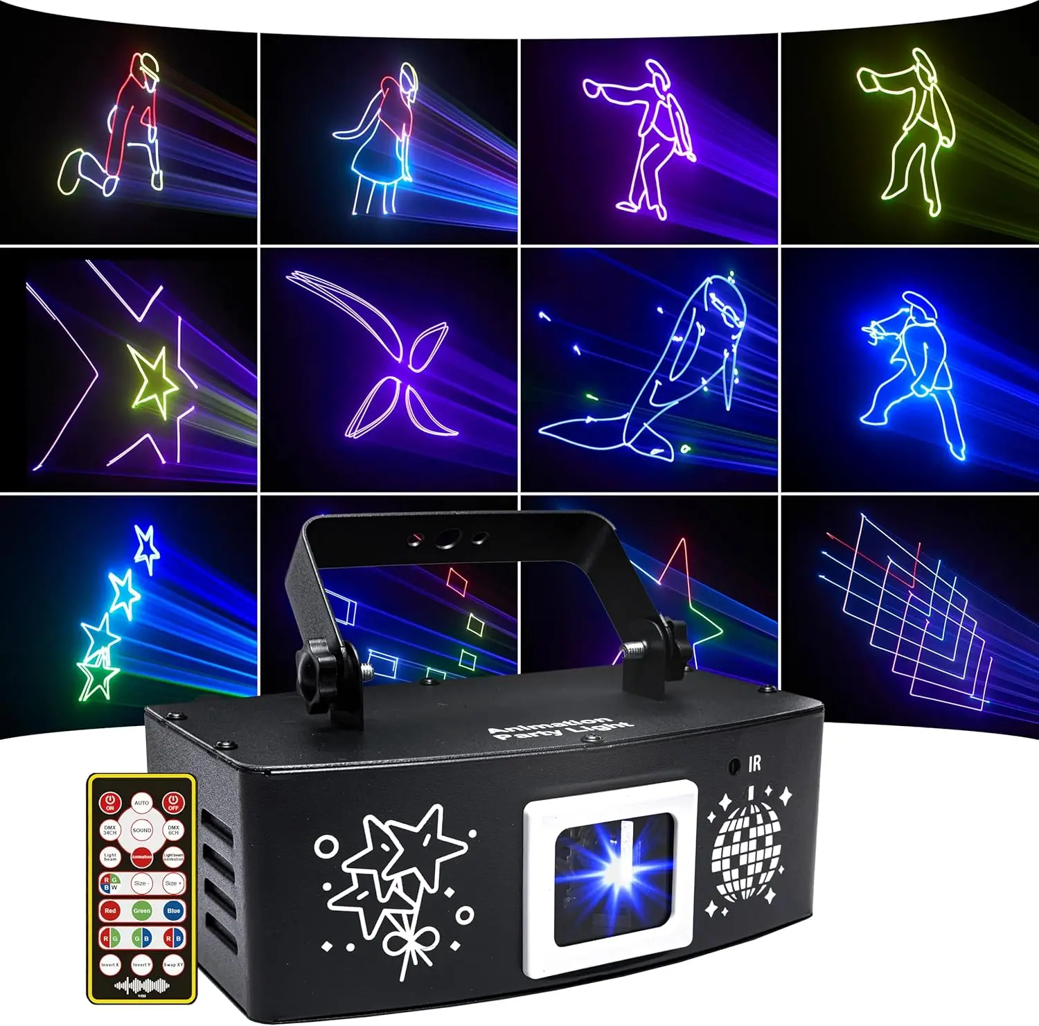 

DJ Laser Light 3D Animation Party Lights, DMX512 Remote Control, Laser Light Show for Stage Clubs Home Parties Birthdays