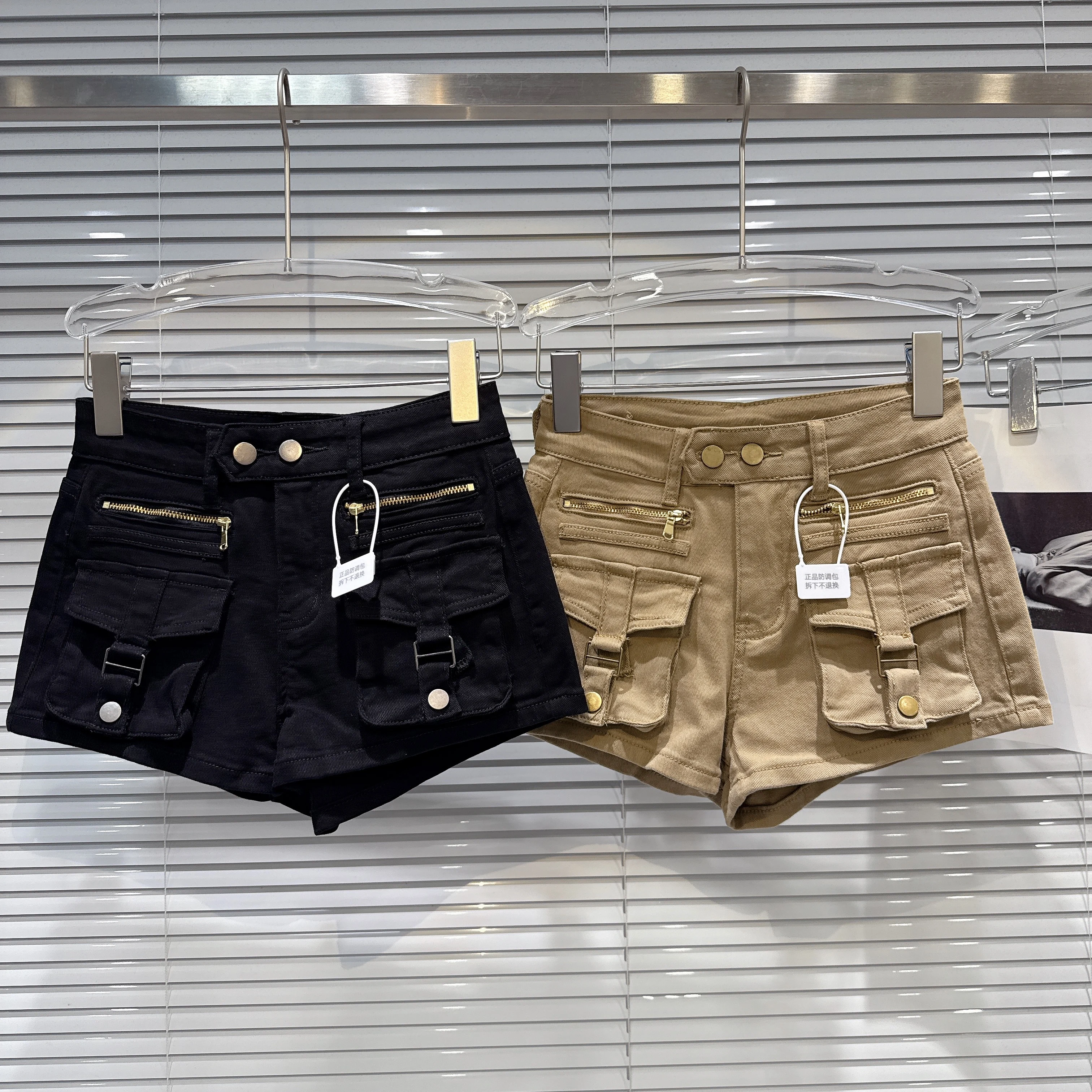 

Женские летние уличные шорты-карго с карманами и высокой талией, женские крутые джинсовые короткие брюки на молнии для девочек