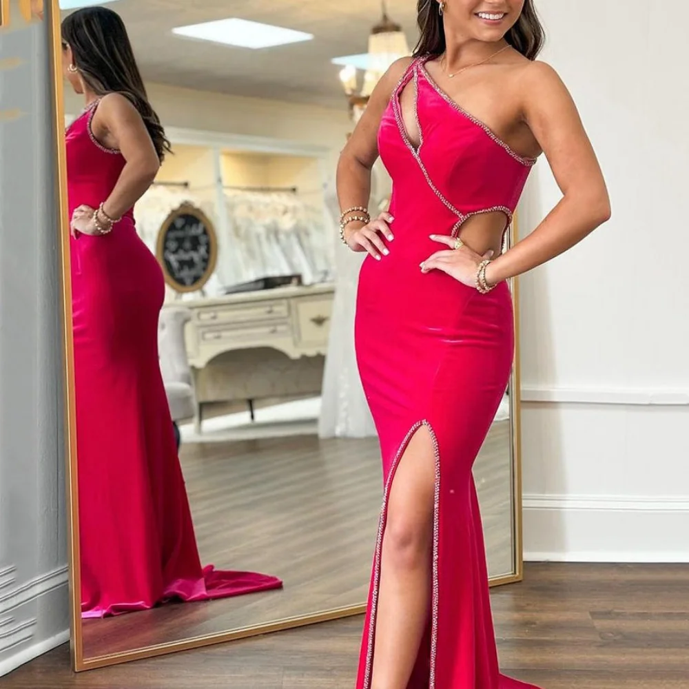 Camellia Sexy Mermaid Party Dresses One Shoulder Split Cut-Out Gowns Floor Length New Arrival Prom Dress فساتين سهرة