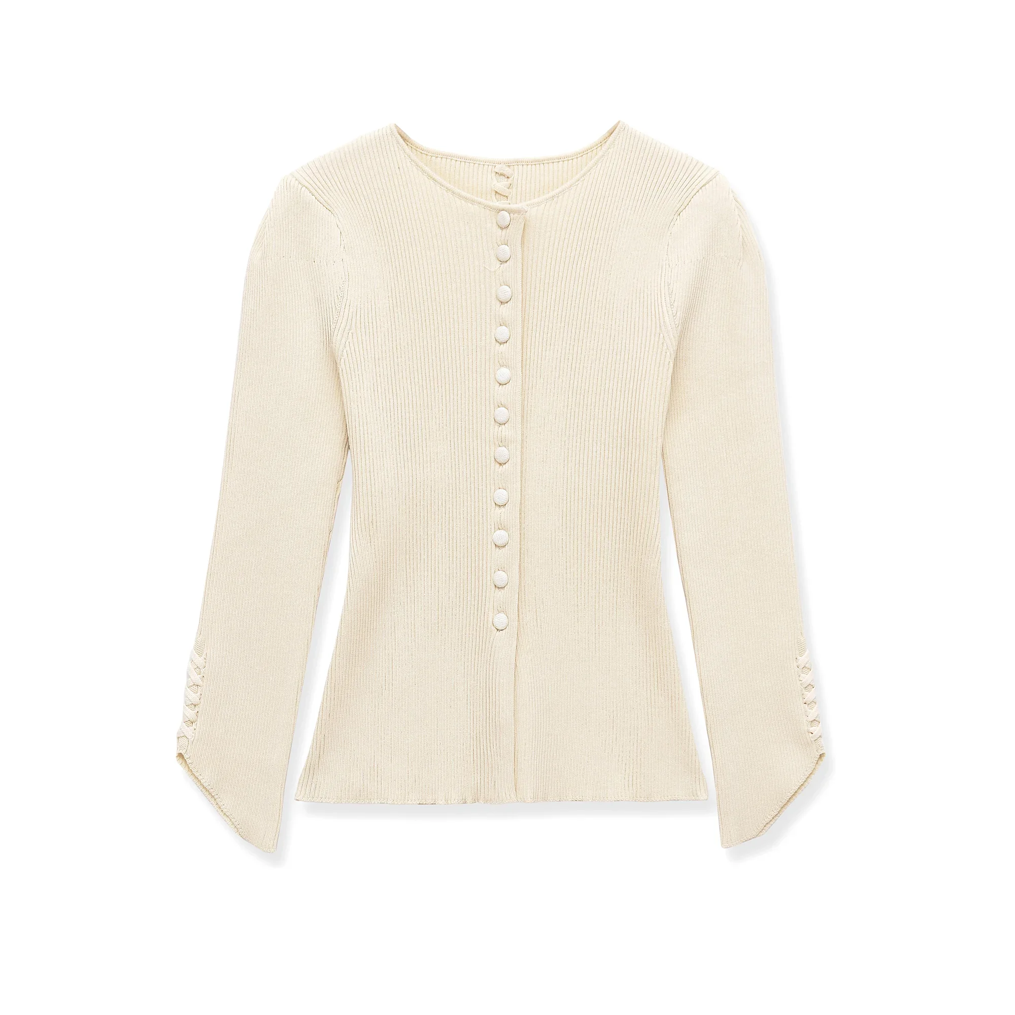 Fashion Rib Knit Cardigan Women Spring Summer 2026 Crop Off White Asymmetric Tops Casual Puff Sleeve Slim Button Up Sweater