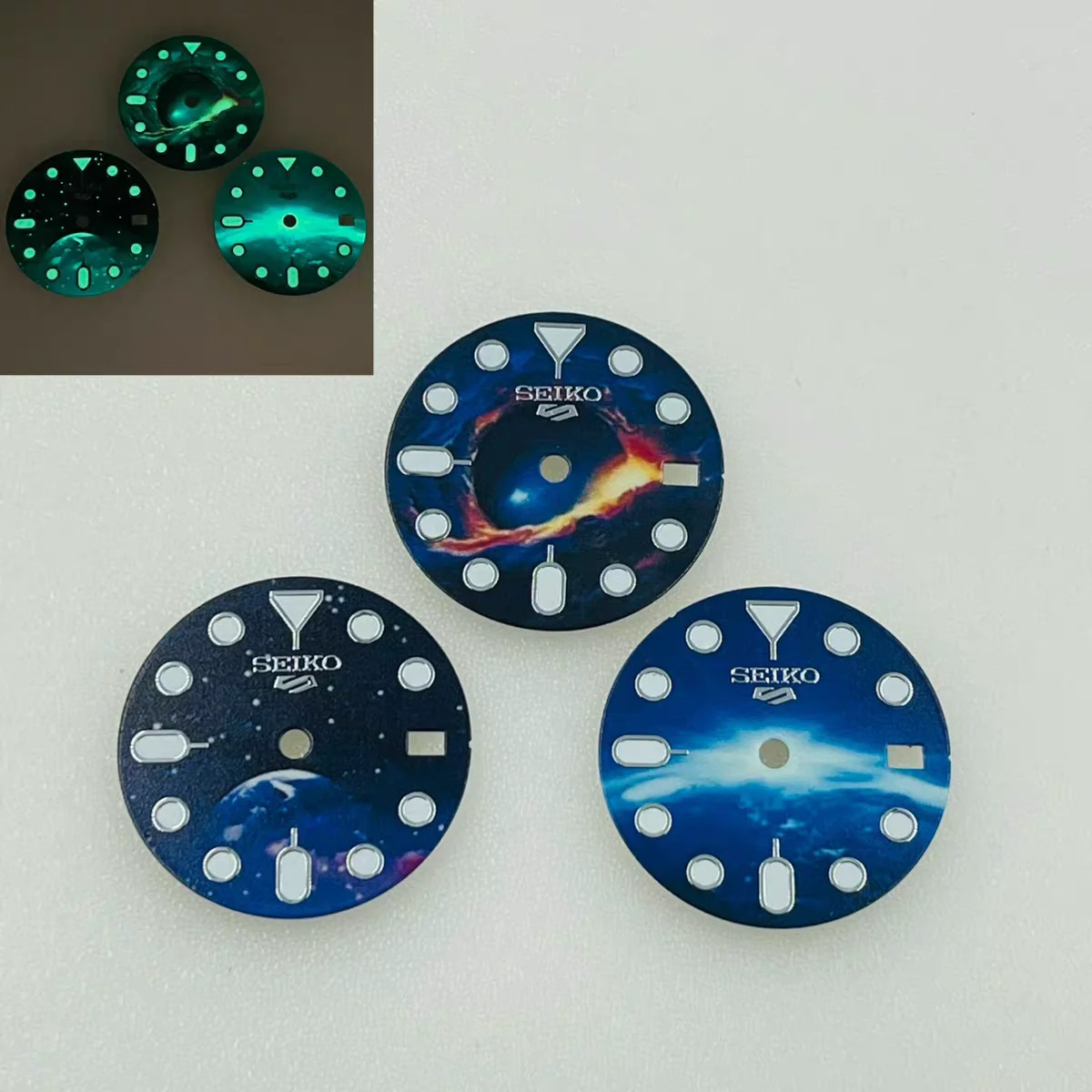 

New NH35 Dial 28.5mm s Logo Starry Sky Universe Green Luminous Mechanical Dial NH36 Dial