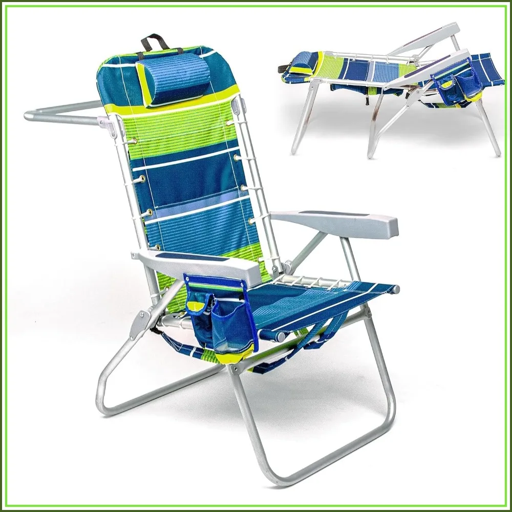 Folding Tall Backpack Beach Chair with Cooler Key Lime Portable Outdoor Camping