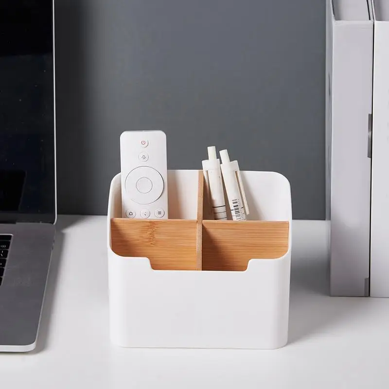 Caja de almacenamiento de escritorio de 4 lados, organizador de escritorio Caddy, organizador de pinceles de maquillaje y papelería de 4 lados para cosméticos con bolígrafo remoto