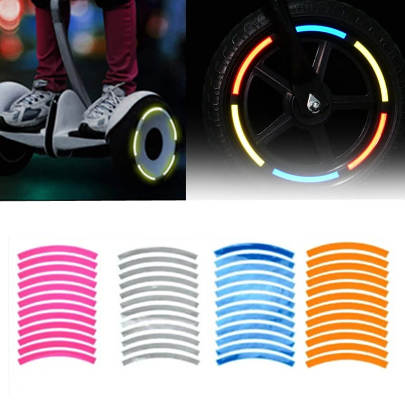 24Pcs Reflective Bike Wheel Sticker Wheel Rim Decals Decoration Safety Warning Reflective Strips for 12 to 24in Balance Bike