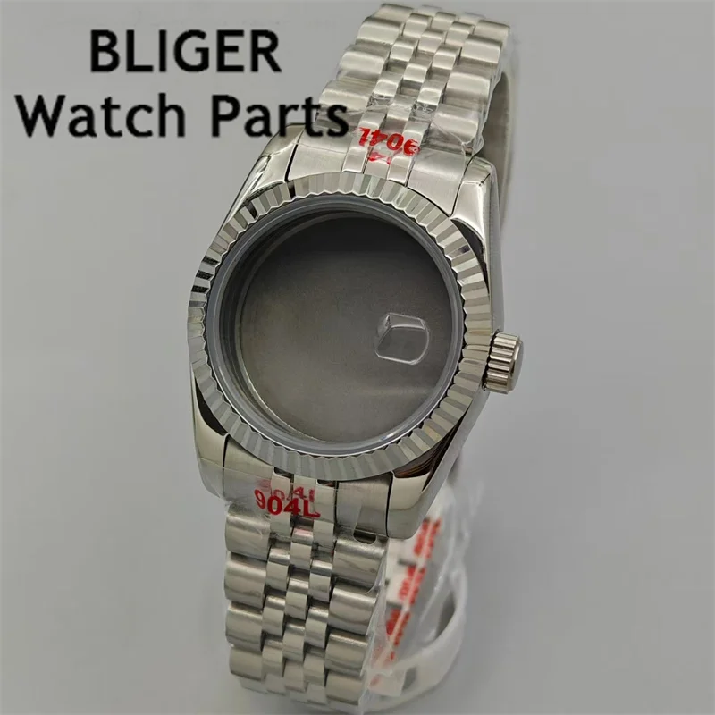 BLIGER 31mm Women's Watch Case Silver Watch Case With Jubilee Bracelet Sapphire Glass Fit NH05 NH06 Movements waterproof