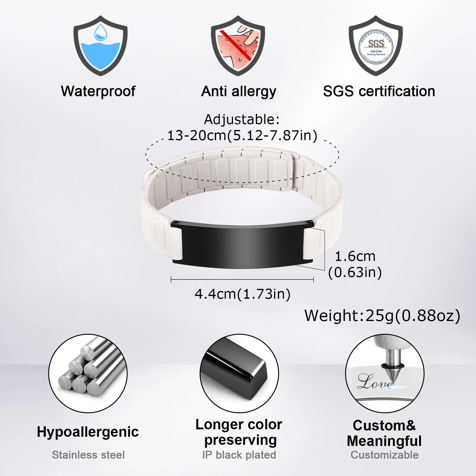 Pulseira magnética de identificação de data com nome personalizado gratuito para mulheres, pulseiras de silicone de aço inoxidável, presentes de joias personalizados