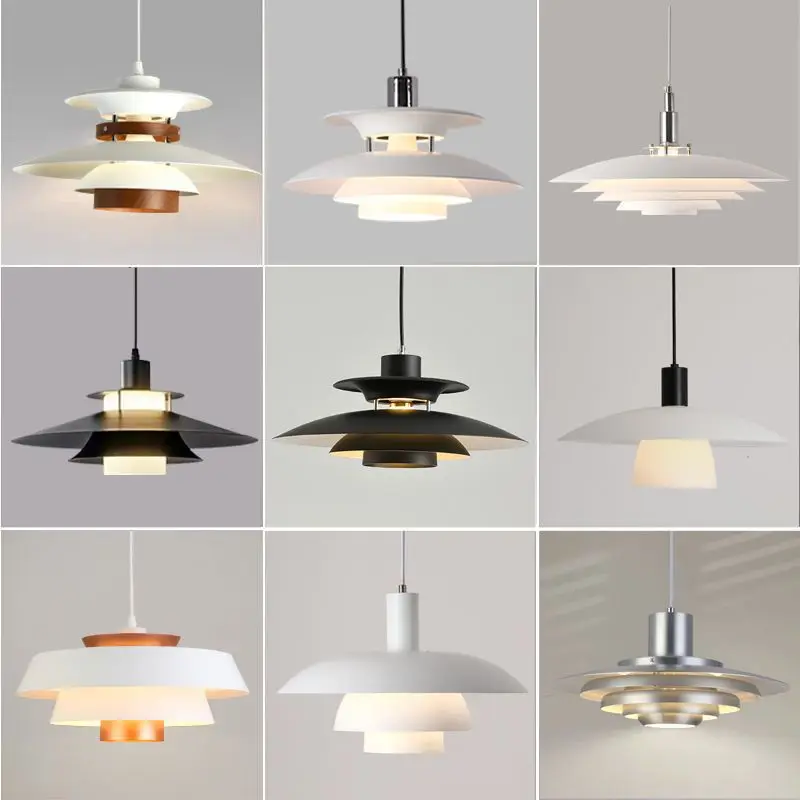 Foldable Rocker Arm Dining Table Chandeliers Black Walnut Flying Saucer Lamp LED Retro Retractable Rotating Long Pole Chandelier