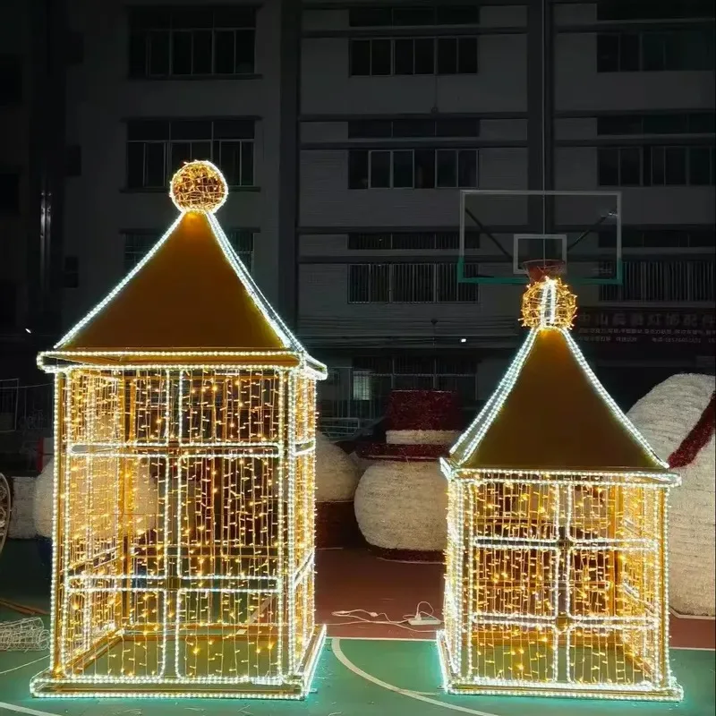 3D LED house gazebo pattern light IP65 waterproof outdoor lantern shape sculpture, suitable for shopping mall Christmas and