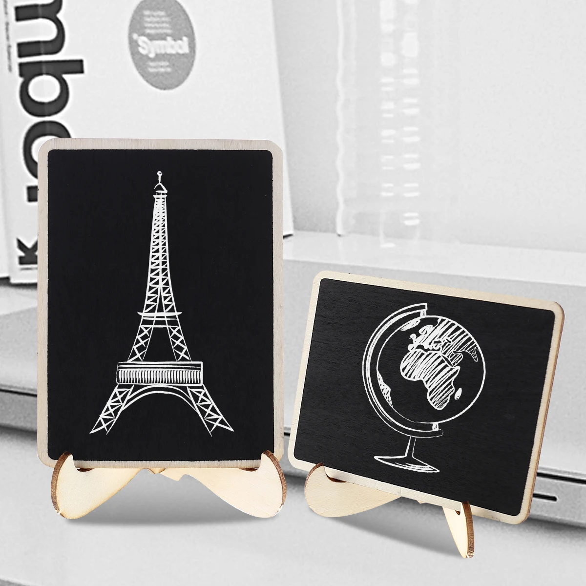 

10Pcs Wooden Chalkboard Mini Message Board Erasable Place Sign With Stand For Wedding Party Table Kids Crafts Decoration