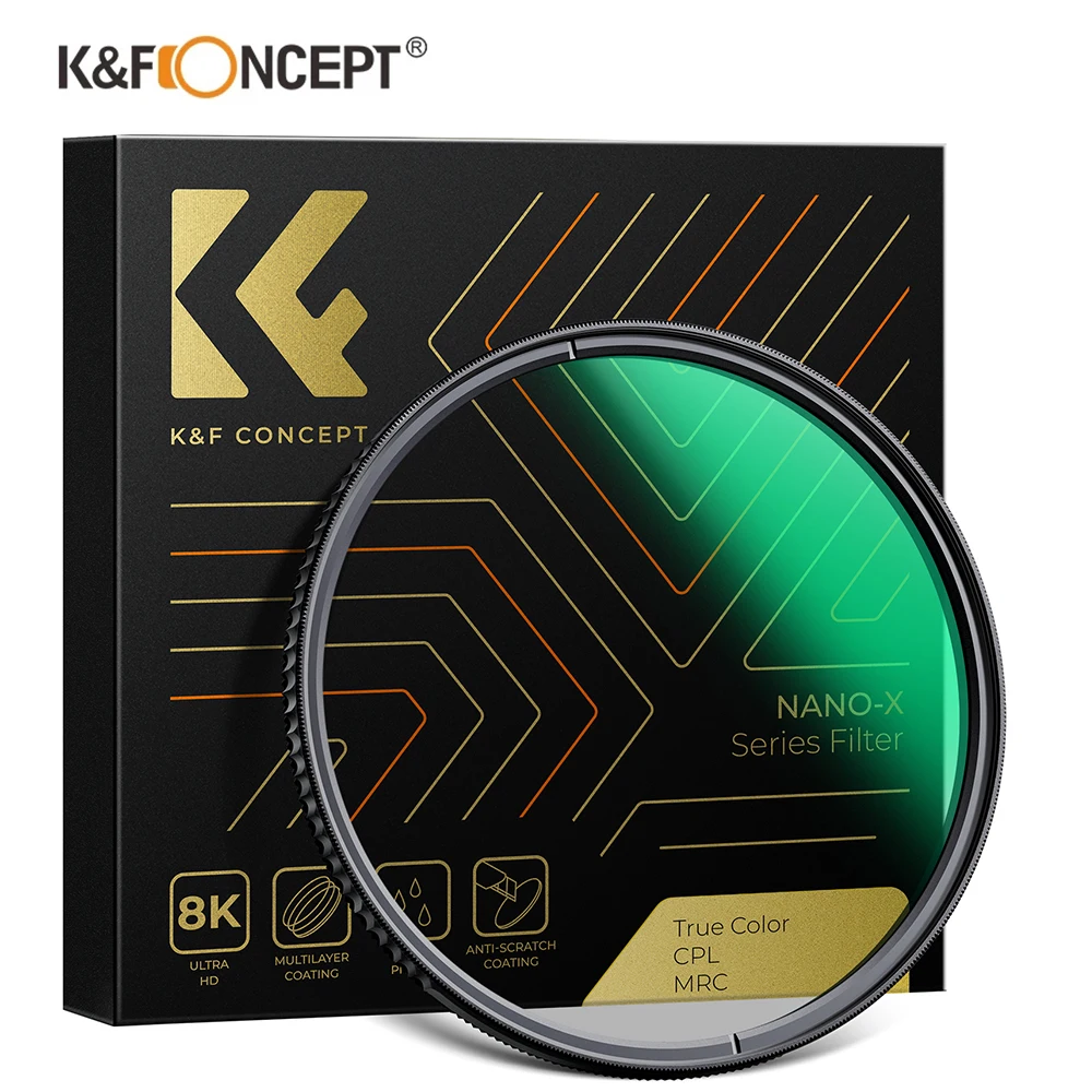 

K & F Concept Nano-X истинный цветной CPL-фильтр 49 мм 58 мм 67 мм 72 мм 77 мм 82 мм поляризационный фильтр устранение бликов отклонение частичного пожелтения