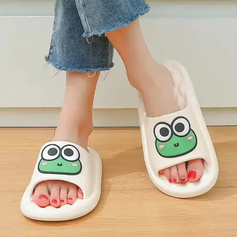 Unisex Cartoon Frog Slippers Men Beach Shoes Slides Bathroom Anti Slip Slipper Non-slip Home Flip Flops Soft Sandals for Women