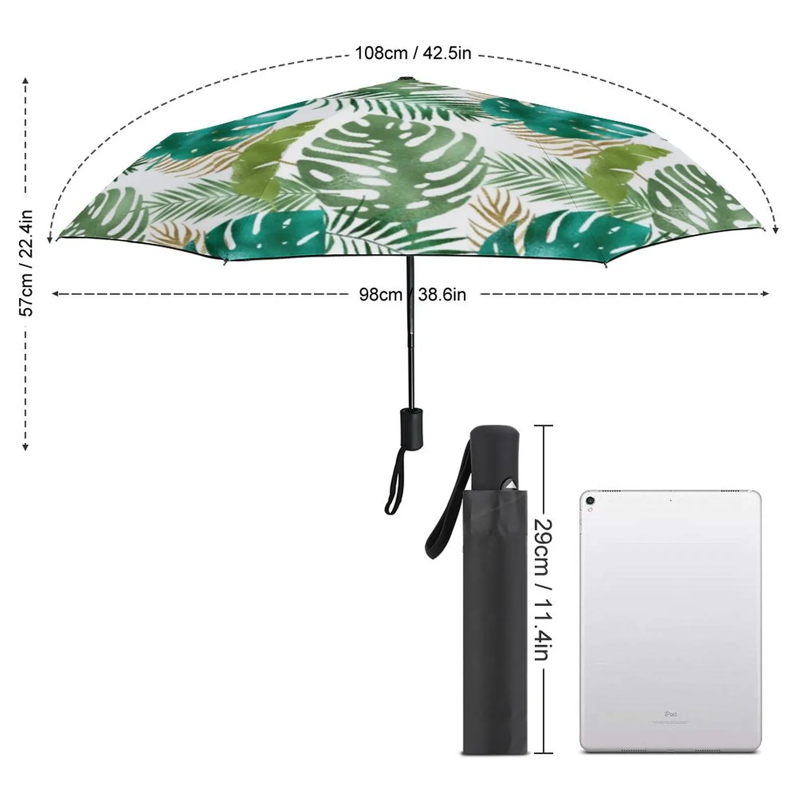 Green Leaf Umbrella Variety Metallic Print Stylish Windshield Umbrella Auto Design Portable Camping Umbrella