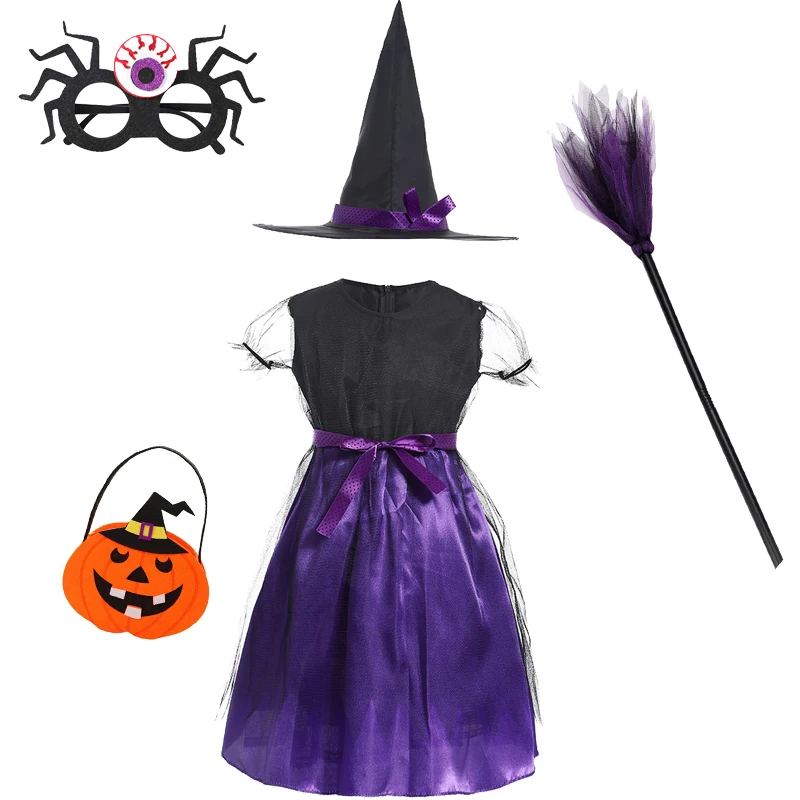 2-15Y Girls Halloween Witch Costume Children Cosplay Vampire Bat Dresses Carnival Party Clothes Children's Halloween Gifts