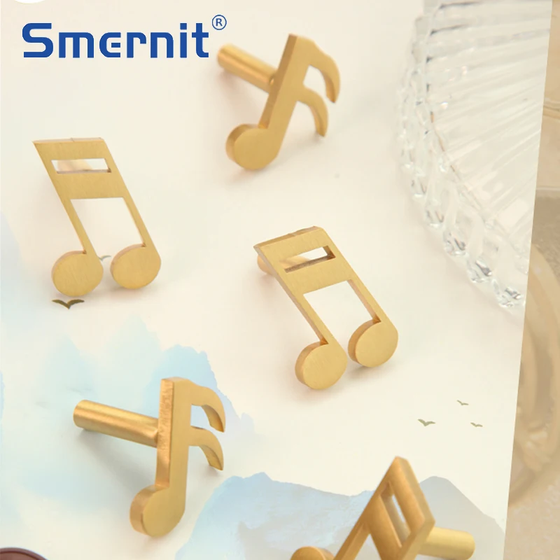 Musical Note Brass Furniture Handles and Knobs for Kitchen Cabinet Modern Dresser Door Handle Drawer Pulls