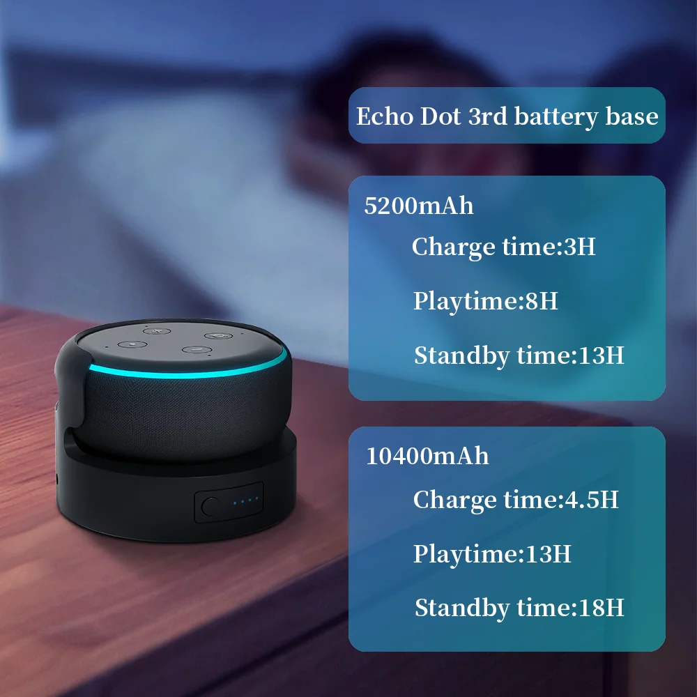 Portable Battery Base for Echo Dot 3rd Large Capacity Docking Station Compatible with Echo Dot 3rd Holder Stand Battery Base