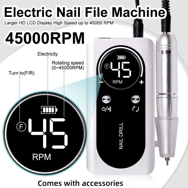 For Manicure Salon Tool Professional 45000RPM Electric Portable Nail Drill Machine Rechargeable Low Noise Nail Sander File