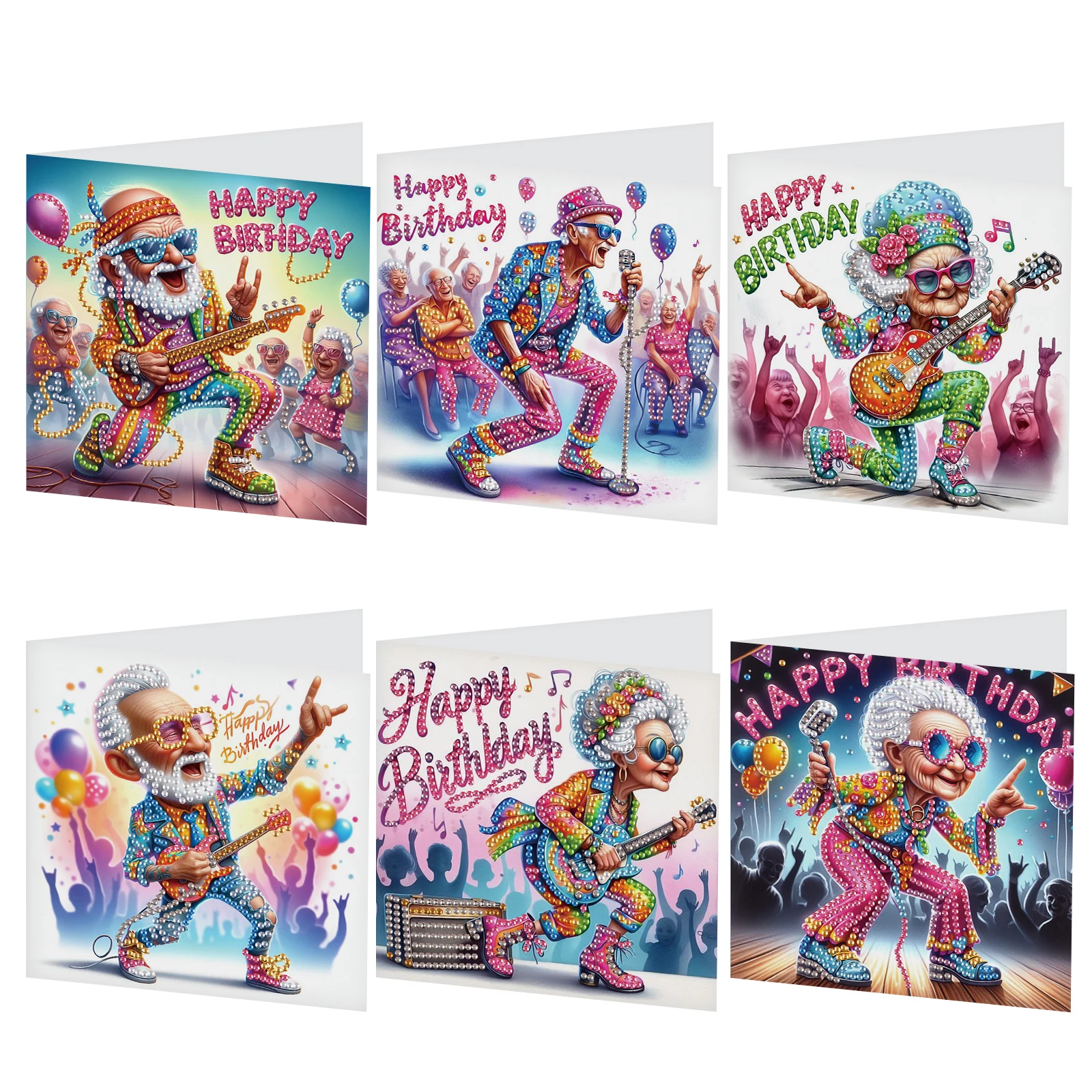6 Pcs Diamond Art Painting Greeting Cards Kits,Crazy Old Man Greeting Cards with Envelopes Diamond Art Crafts Birthday Cards