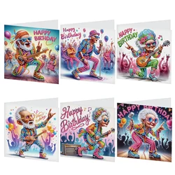 6 Pcs Diamond Art Painting Greeting Cards Kits,Crazy Old Man Greeting Cards with Envelopes Diamond Art Crafts Birthday Cards