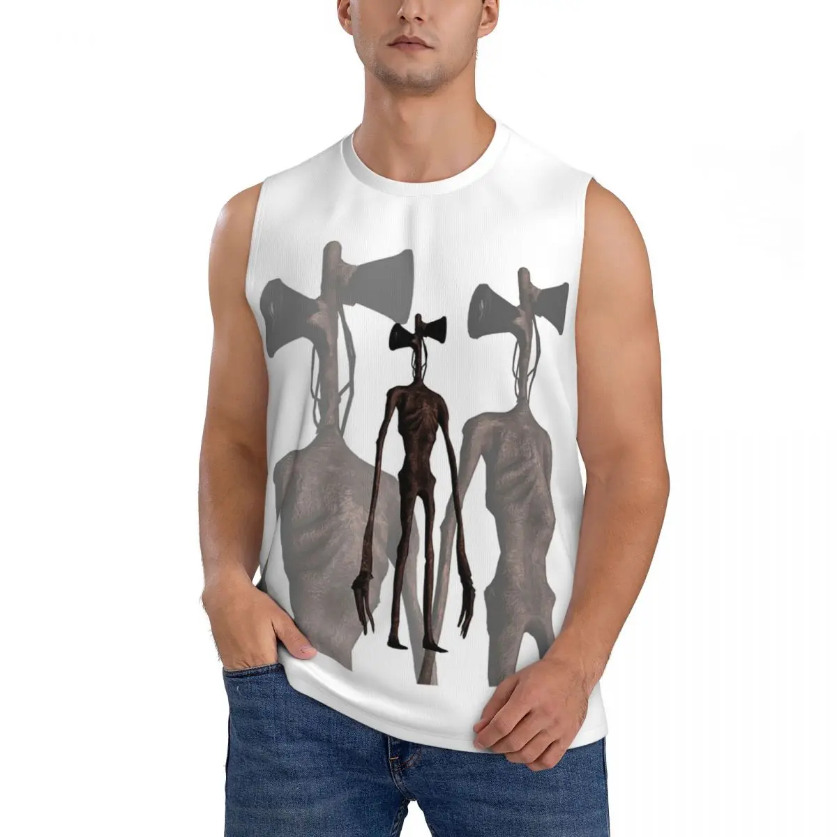 Siren Head Transhead Men Sleeveless Tank Tops Quick Dry Breathable Gym Fitness Running Summer Casual Sport Vest