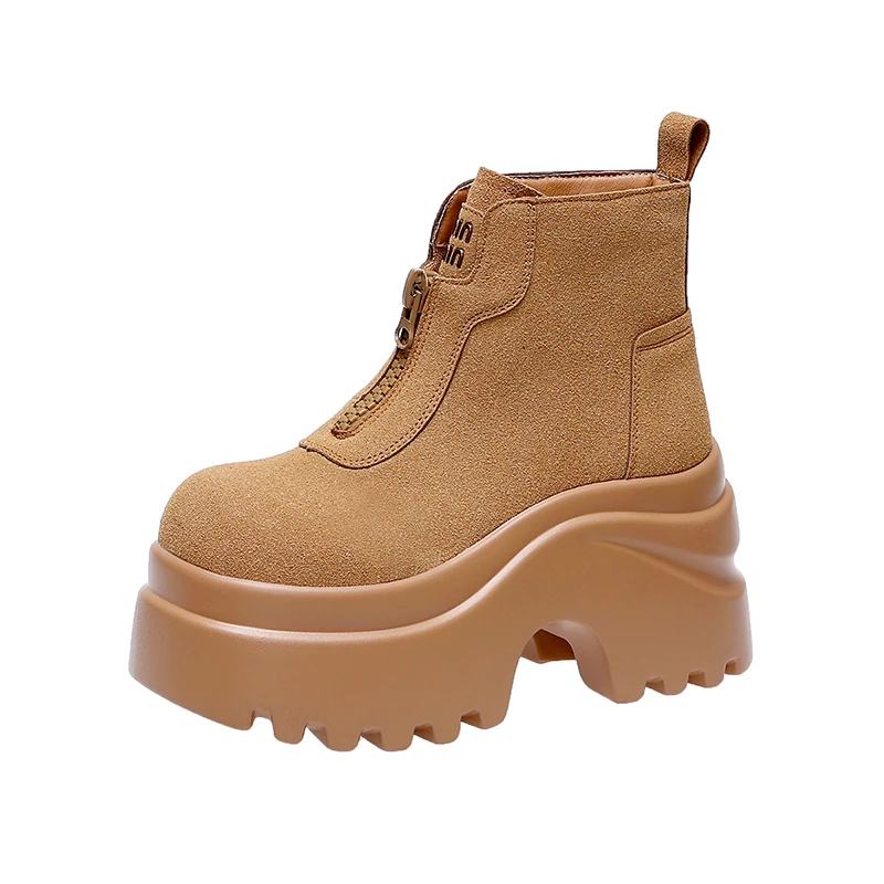 

Женские ботильоны, новые зимне-осенние мотоциклетные ботинки 9 см, замшевые кожаные кроссовки на толстом каблуке и платформе, короткие ботинки Mujer Botas