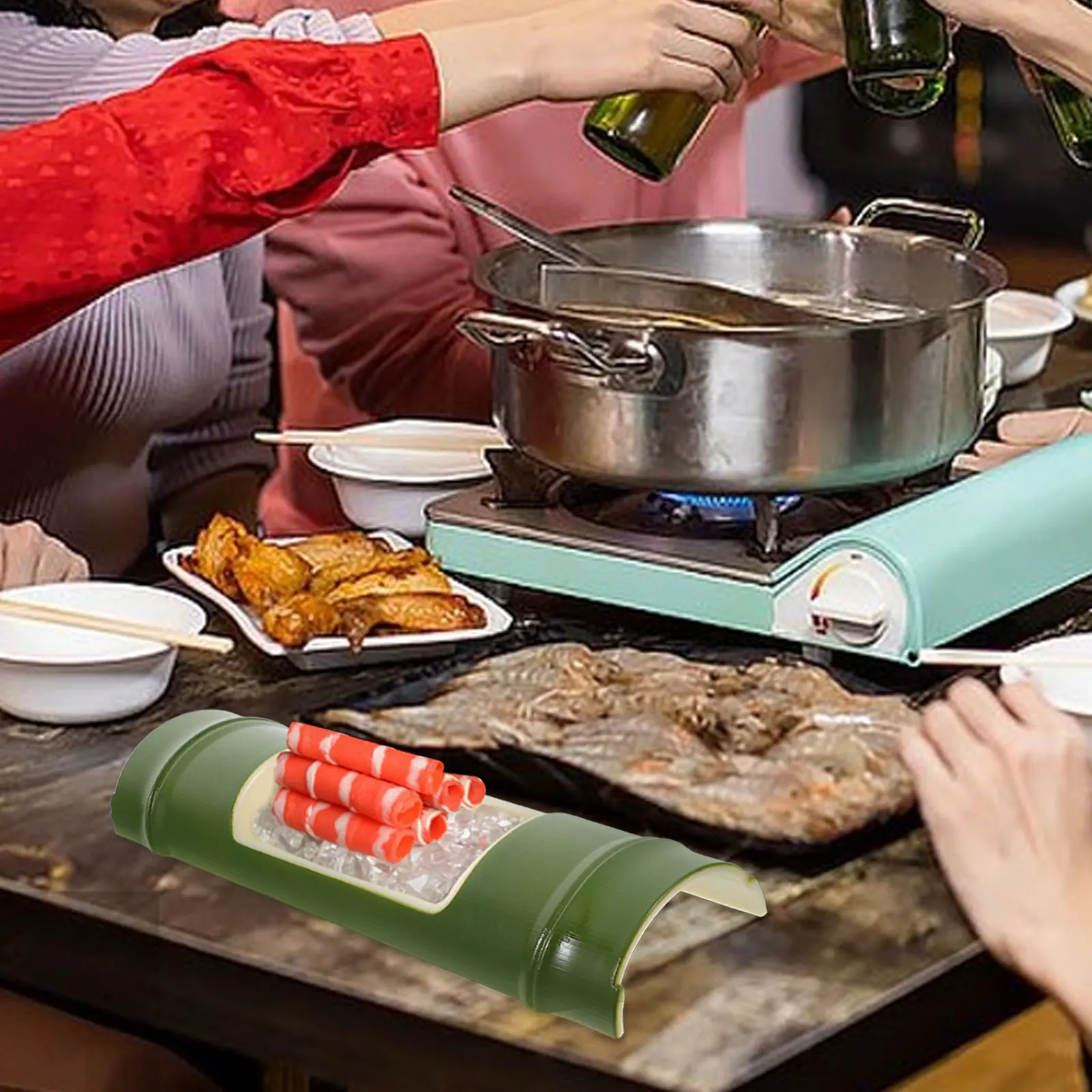 

Bamboo Shaped Cold Noodle Server ABS Material Sturdy Smooth Bottom Easy Cleaning Multi Functional Sushi Sashimi Tray