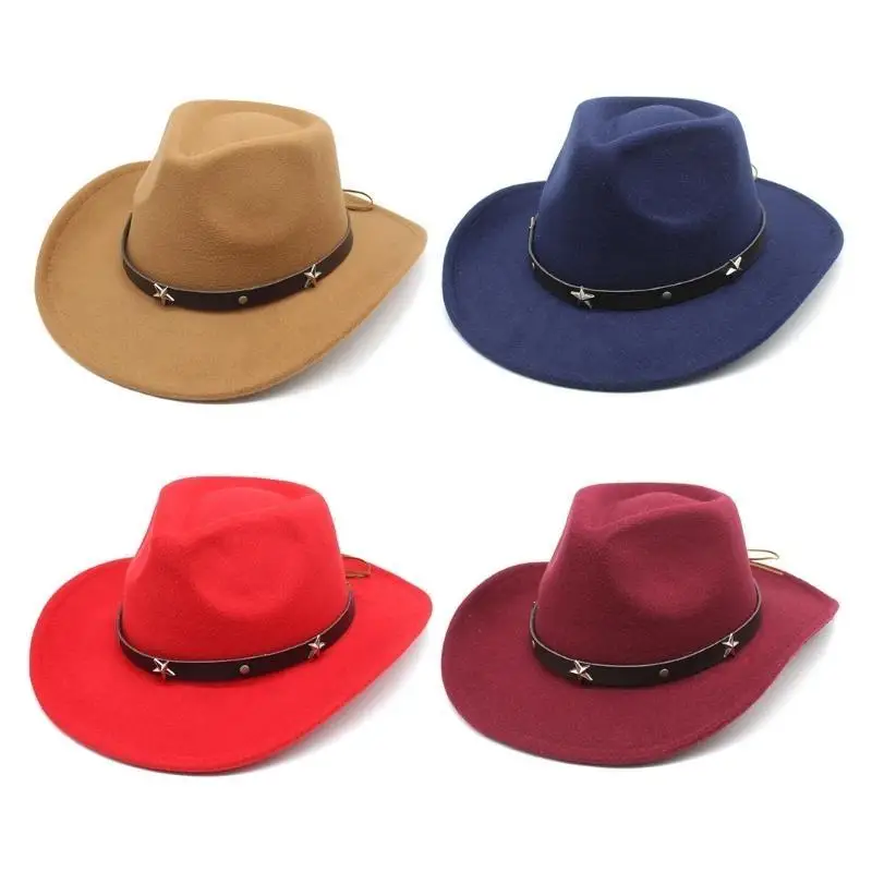 

652F Cowboy Hat with Adjustable Hat Band Y2K Teens Big Brim Party Hat